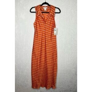 Josie By Natori Vintage 90s Collared Slip Dress Maxi Orange Floral NWT Small